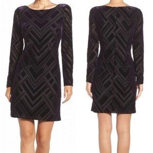 Vince Camuto Burnout Velvet Long Sleeve Sheath Dress